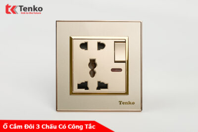 Ổ Cắm Đôi Kèm Công Tắc Nguồn Điện Mặt Nhựa Vàng Viền Vàng Tenko TK-F66-28