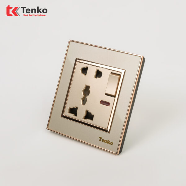 Ổ Cắm Đôi Kèm Công Tắc Nguồn Điện Mặt Nhựa Vàng Viền Vàng Tenko TK-F66-28