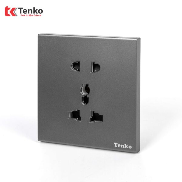 Ổ Cắm Đôi 3 Chấu Tràn Viền Nhựa Cao Cấp Màu Xám Chính Hãng Tenko TK-T8-18