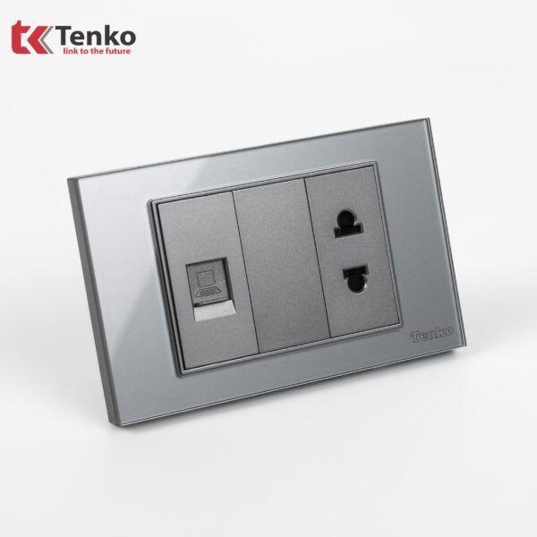 Ổ Cắm Mạng LAN Kèm Ổ Cắm Đơn Thông Dụng Tenko TK-C18-078 Xám