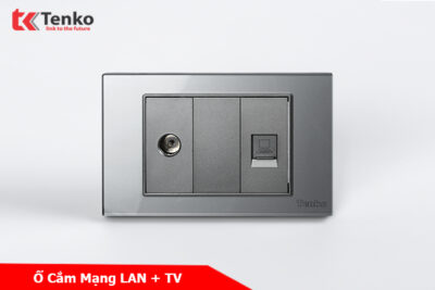 Ổ Cắm Mạng LAN + TV Âm Tường Mặt Kính Cường Lực Xám TENKO TK-C18-075