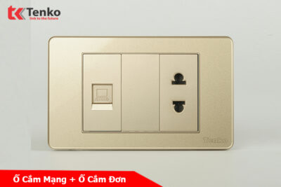 Ổ Cắm 2 Chấu Và Mạng LAN Âm tường Cao Cấp Mặt Nhựa Vàng TENKO TK-C9-076