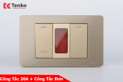 Công Tắc 20A Và Công Tắc Đơn Mặt Kim Loại Vàng Tenko TK-C7G-081