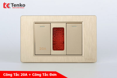 Công Tắc Đơn Kèm Công Tắc 20A Mặt Nhựa Epoxy Vàng Xước Tenko TK-C5-081