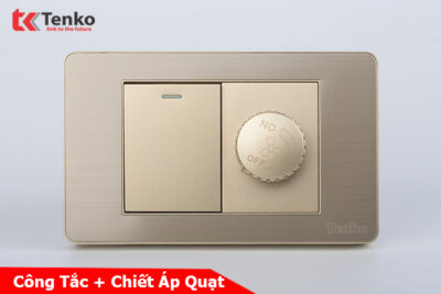 Chiết Áp Quạt Âm Tường+Công Tắc Mặt Kim Loại Cao Cấp TENKO TK-C7G-087 Vàng