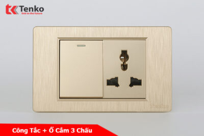 Công Tắc Ổ Cắm Điện Âm tường Mặt Nhựa Vàng Vân Xước TENKO TK-C5-039