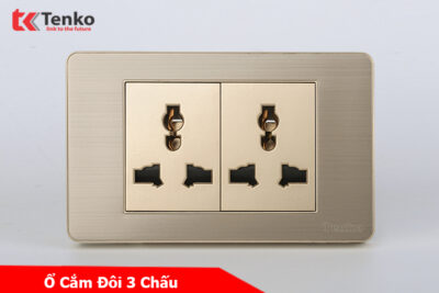 Ổ Cắm Đôi 3 Chấu Âm Tường Mặt Kim Loại TENKO TK-C7G-050 Vàng