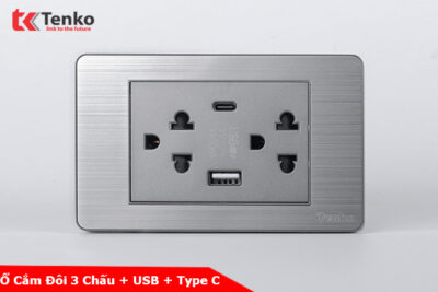 Ổ Cắm Điện Kèm USB Và Type C Âm Tường Mặt Hợp Kim TENKO TK-C7-045 Xám