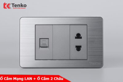 Ổ Cắm Mạng LAN Kèm Ổ Cắm Đơn Thông Dụng Mặt Hợp Kim Tenko TK-C7-078 Xám