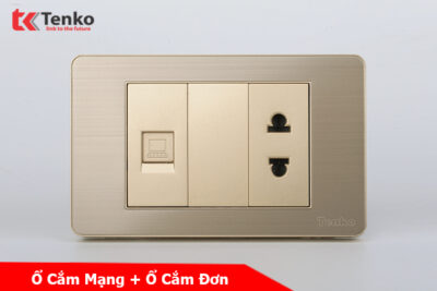 Ổ Cắm Mạng LAN Kèm Ổ Cắm Đơn Âm Tường Mặt Kim Loại Vàng Tenko TK-C7G-078