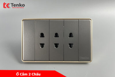 Ổ Cắm Điện 2 Chấu Âm Tường Mặt Tràn Viền Tenko TK-C1-020 Xám Viền Vàng