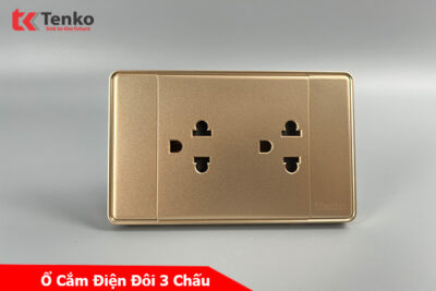 Ổ Điện Đôi 3 Chấu Đa Năng Âm Tường Mặt Tràn Viền TENKO TK-C1-044 Vàng Viền Vàng