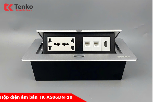 Hộp Ổ Cắm Điện Âm Bàn Họp Desktop Socket Chính hãng TENKO TK-AS06DN-10 Màu Bạc