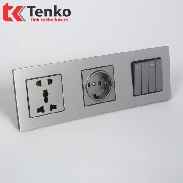 Công Tắc 4 Nút + Ổ Cắm Điện Chuẩn Đức Mặt Hợp Kim Chính Hãng Tenko TK-KL3-04