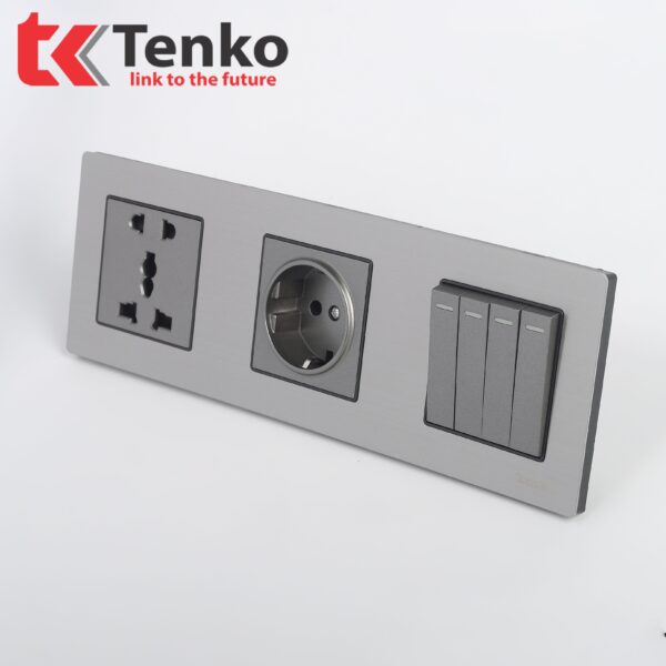 Công Tắc 4 Nút + Ổ Cắm Điện Chuẩn Đức Mặt Hợp Kim Chính Hãng Tenko TK-KL3-04
