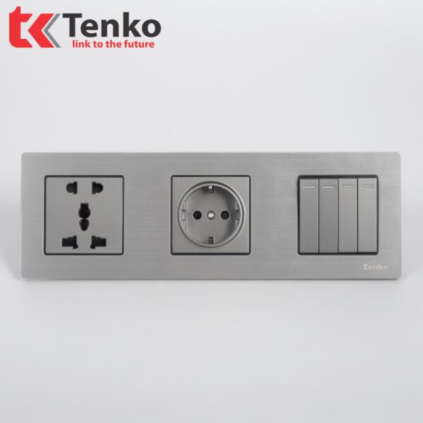 Công Tắc 4 Nút + Ổ Cắm Điện Chuẩn Đức Mặt Hợp Kim Chính Hãng Tenko TK-KL3-04