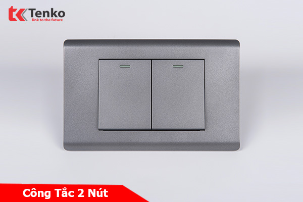Công Tắc 2 Nút Chống Cháy Cao Cấp TENKO TK-C25-02 – Mặt Nhựa PC Xám