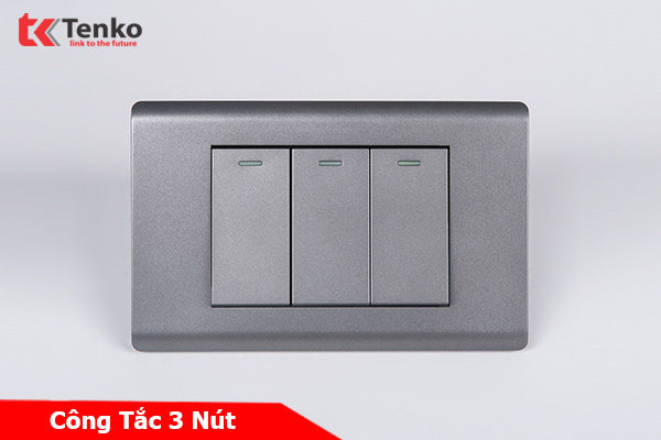 Công Tắc 3 Nút Chống Cháy Cao Cấp TENKO TK-C25-03 – Mặt Nhựa PC Xám