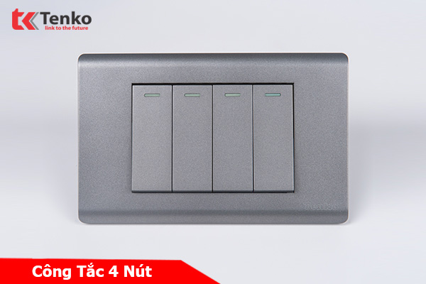 Công Tắc 4 Nút Chống Cháy Cao Cấp TENKO TK-C25-04 – Mặt Nhựa PC Xám
