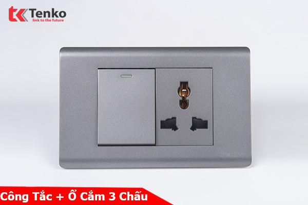 Công Tắc Ổ Cắm Điện Âm tường TENKO TK-C25-039 – Mặt Nhựa PC Xám