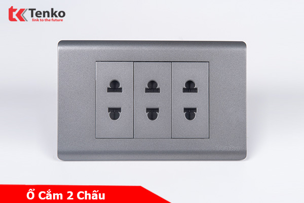 Ổ Cắm Âm Tường Chống Cháy Cao Cấp TENKO TK-C25-020 – Mặt Nhựa PC Xám