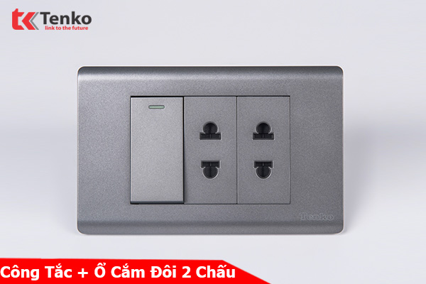 Bộ Công Tắc Ổ Cắm Điện Âm Tường Cao Cấp TENKO TK-C25-025 Mặt Nhựa PC Xám