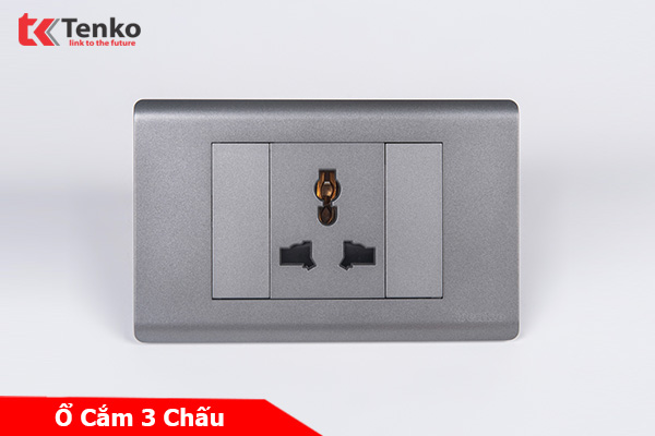 Ổ Cắm Điện 3 Chấu Chống Cháy Cao Cấp TENKO TK-C25-051 – Mặt Nhựa PC Xám