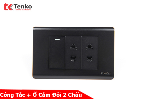 Bộ Công Tắc Ổ Cắm Điện Âm Tường Cao Cấp TENKO TK-C25-025 Mặt Nhựa PC Đen