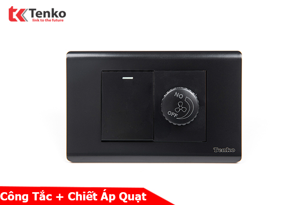 Công Tắc, Chiết Áp Quạt Chống Cháy Cao Cấp TENKO TK-C25-087 – Mặt Nhựa PC Đen