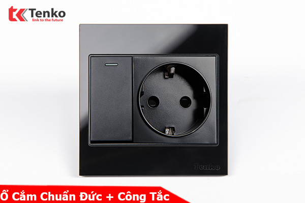 Ổ Cắm Chuẩn Đức Schuko Kết Hợp Công Tắc Mặt Kính Cường Lực Tenko TK-V18-060 – Giải Pháp Điện Hiện Đại, An Toàn