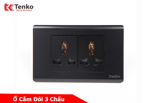 Ổ Cắm Đôi 3 Chấu Đa Năng Chống Cháy Cao Cấp TENKO TK-C25-050 – Mặt Nhựa PC Đen