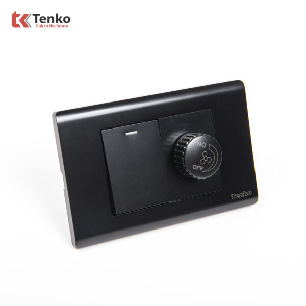 Công Tắc, Chiết Áp Quạt Chống Cháy Cao Cấp TENKO TK-C25-087 – Mặt Nhựa PC Đen