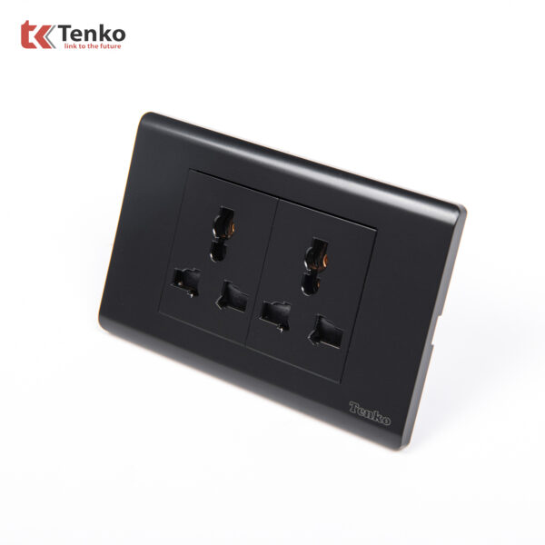 Ổ Cắm Đôi 3 Chấu Đa Năng Chống Cháy Cao Cấp TENKO TK-C25-050 – Mặt Nhựa PC Đen