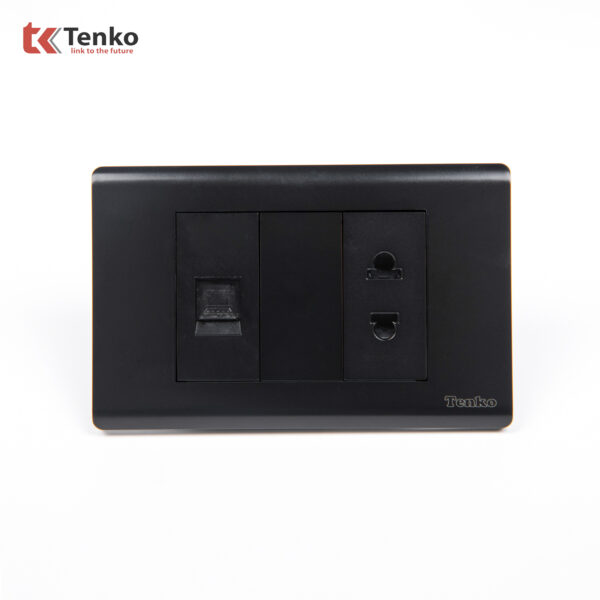 Ổ Cắm 2 Chấu Và Mạng LAN Chống Cháy Cao Cấp TENKO TK-C25-076 – Mặt Nhựa PC Đen