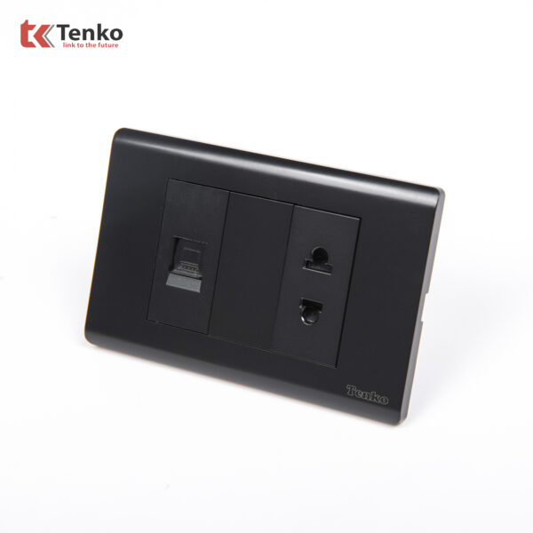 Ổ Cắm 2 Chấu Và Mạng LAN Chống Cháy Cao Cấp TENKO TK-C25-076 – Mặt Nhựa PC Đen