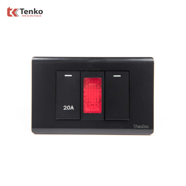 Công Tắc Đơn Kèm Công Tắc 20A Chống Cháy Cao Cấp TENKO TK-C25-081 – Mặt Nhựa PC Đen