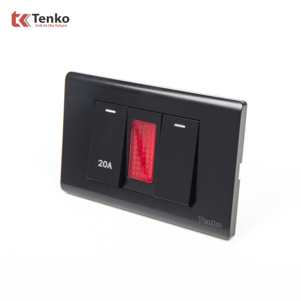 Công Tắc Đơn Kèm Công Tắc 20A Chống Cháy Cao Cấp TENKO TK-C25-081 – Mặt Nhựa PC Đen