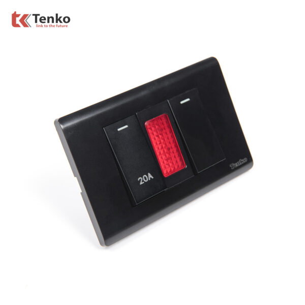 Công Tắc Đơn Kèm Công Tắc 20A Chống Cháy Cao Cấp TENKO TK-C25-081 – Mặt Nhựa PC Đen