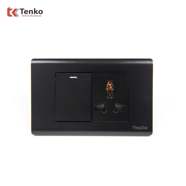 Bộ Công Tắc, Ổ Cắm Điện Âm Tường Cao Cấp TENKO TK-C25-039 Mặt Nhựa PC Đen