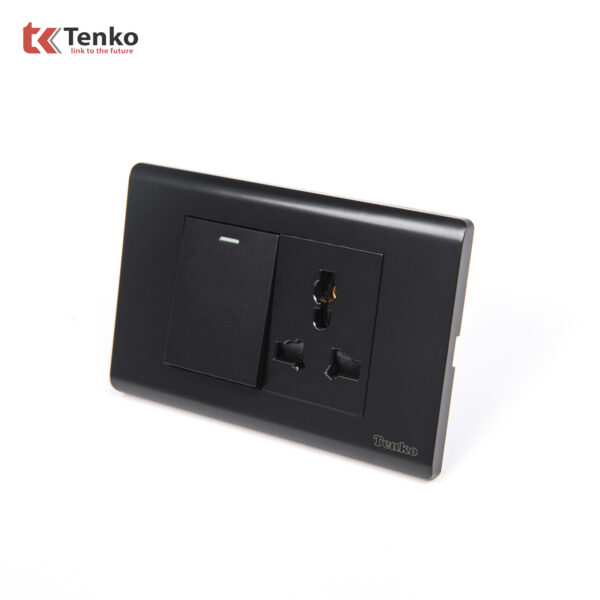 Bộ Công Tắc, Ổ Cắm Điện Âm Tường Cao Cấp TENKO TK-C25-039 Mặt Nhựa PC Đen