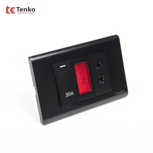 Ổ Cắm Và Công Tắc Điện 20A Công Suất Cao Cho Nóng lạnh Và Điều Hòa Cao Cấp TENKO TK-C25-080 – Mặt Nhựa PC Đen