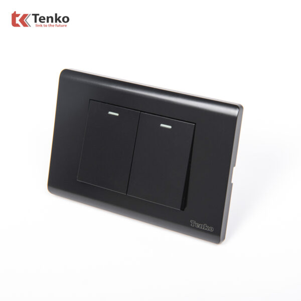 Công Tắc Điện 2 Nút Chống Cháy Cao Cấp TENKO TK-C25-02 – Mặt Nhựa PC Đen