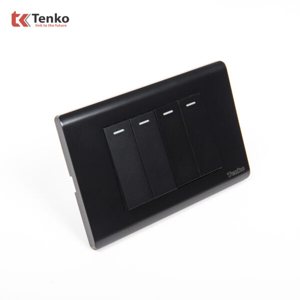 Công Tắc 4 Nút Chống Cháy Cao Cấp TENKO TK-C25-04 – Mặt Nhựa PC Đen