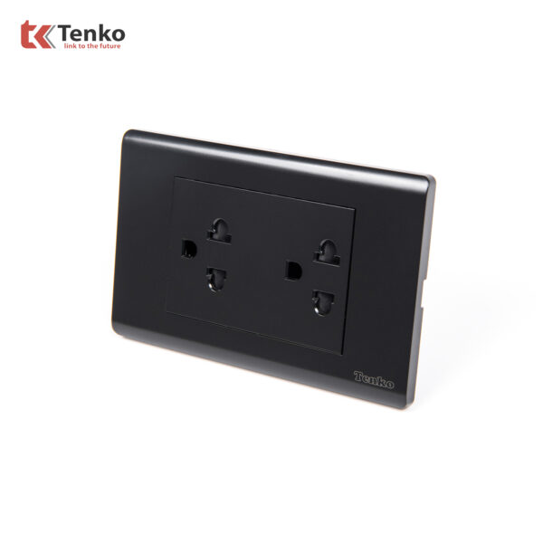 Ổ Cắm Đôi 3 Chấu Chống Cháy Cao Cấp TENKO TK-C25-044 – Mặt Nhựa PC Đen