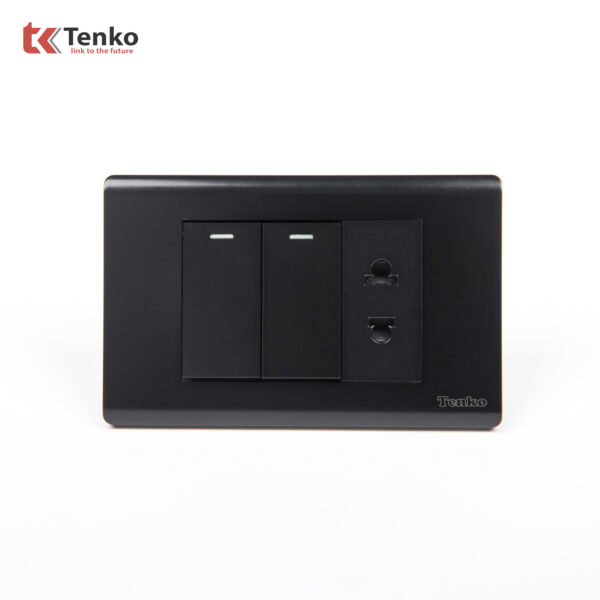 Bộ Công Tắc Ổ Cắm Điện Âm Tường Cao Cấp TENKO TK-C25-027 Mặt Nhựa PC Đen