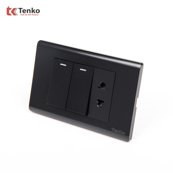 Bộ Công Tắc Ổ Cắm Điện Âm Tường Cao Cấp TENKO TK-C25-027 Mặt Nhựa PC Đen