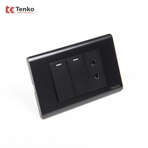Bộ Công Tắc Ổ Cắm Điện Âm Tường Cao Cấp TENKO TK-C25-027 Mặt Nhựa PC Đen