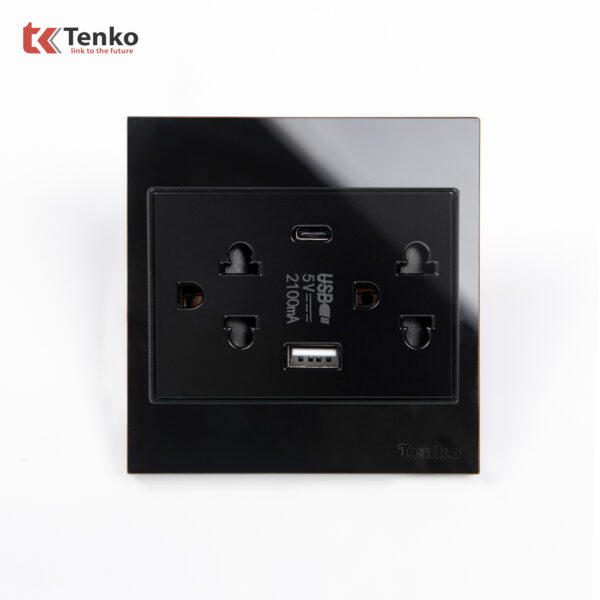 Ổ Cắm Đôi 3 Chấu + USB + Type C Kính Cường Lực Tenko TK-V18-045 – Giải Pháp Điều Khiển Điện Hiện Đại, Bền Bỉ