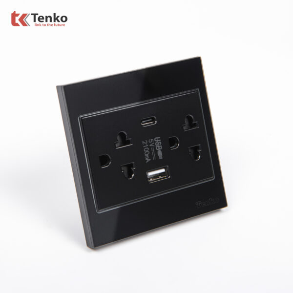 Ổ Cắm Đôi 3 Chấu + USB + Type C Kính Cường Lực Tenko TK-V18-045 – Giải Pháp Điều Khiển Điện Hiện Đại, Bền Bỉ