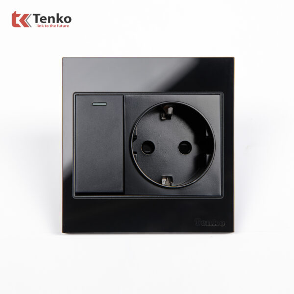 Ổ Cắm Chuẩn Đức Schuko Kết Hợp Công Tắc Mặt Kính Cường Lực Tenko TK-V18-060 – Giải Pháp Điện Hiện Đại, An Toàn